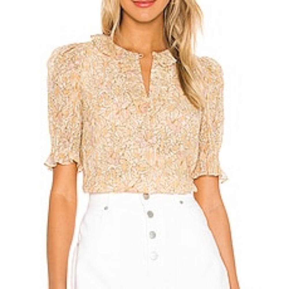 Rebecca Taylor Yellow Floral Puff-Sleeve Blouse